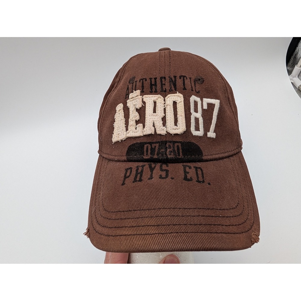 Aeropostale Mens Brown Distressed Aero 87 Phys Ed Baseball Cap Hat S/M